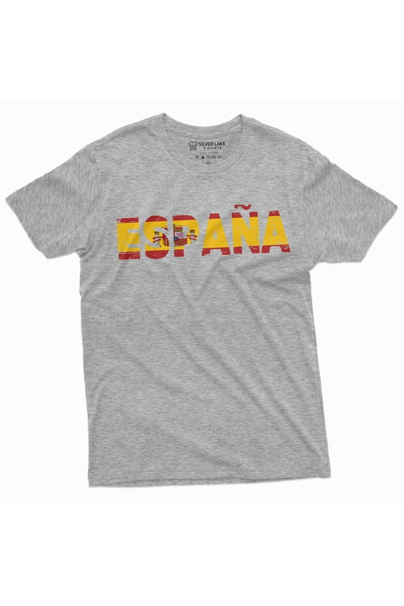 Spain T-Shirt España Tee Football Soccer Teeshirt Spanish Flag Patriotic National Espana Tee (Small Grey)