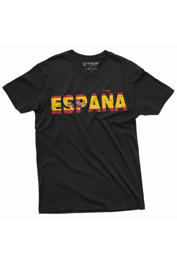 Spain T-Shirt España Tee Football Soccer Teeshirt Spanish Flag Patriotic National Espana Tee (X-Large Black)