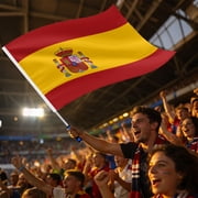 Spain Telescoping Fan Flag   1.6m Extendable Pole & Large National Banner with Coat of Arms for Soccer Matches & Celebrations