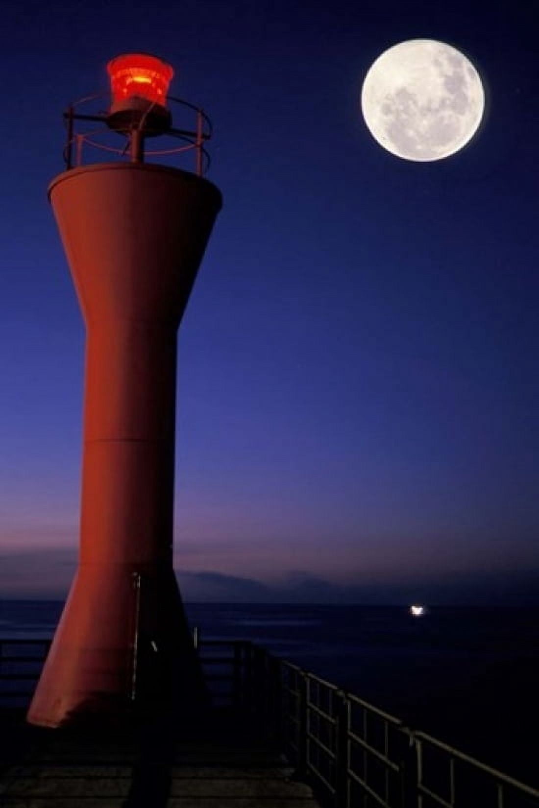Spain Teneriffe Santa Cruz Lighthouse full moon Canvas Art - Russell Young DanitaDelimont (12 x 17)