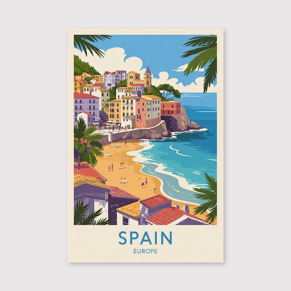Spain Travel Canvas Spanish Wall Art Country View Print Canvas Cultural Landmark Illustration Mediterranean Decor Spain Canvas Souvenir Scene-1WN4001