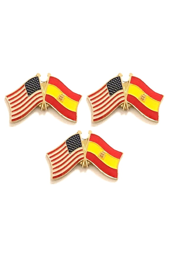 Spain & US Crossed Double Flag Lapel Pins, Pack of 3