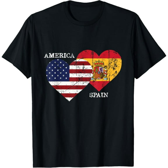 Spain USA Flag Heart T Shirt for Spanish Americans T-Shirt