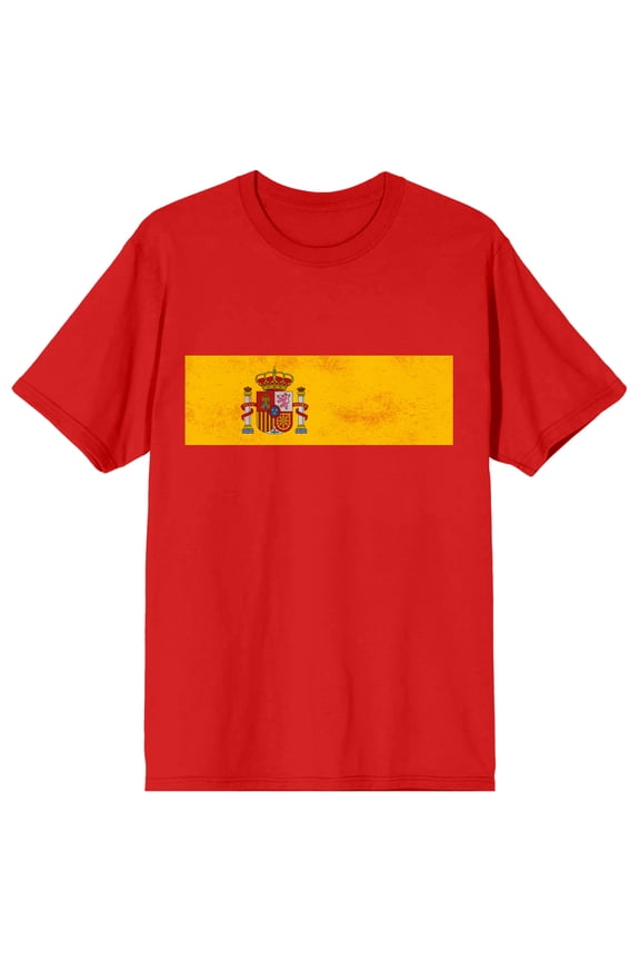 Spain flag on Red Ground Adult Crew Neck Short Sleeve T-shirt - Large