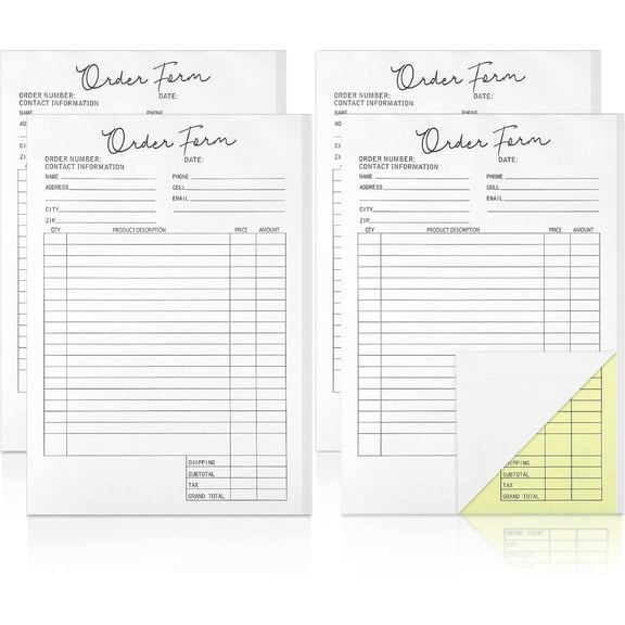 Spakon 4 Pack Order Forms Book for Small Business Carbonless Receipt Book 5.5 x 8.5 Inches 2 Part Order Form Pad Sales Invoice Book Duplicate Copy Purchase for Cake Bakery 25 Sets Each