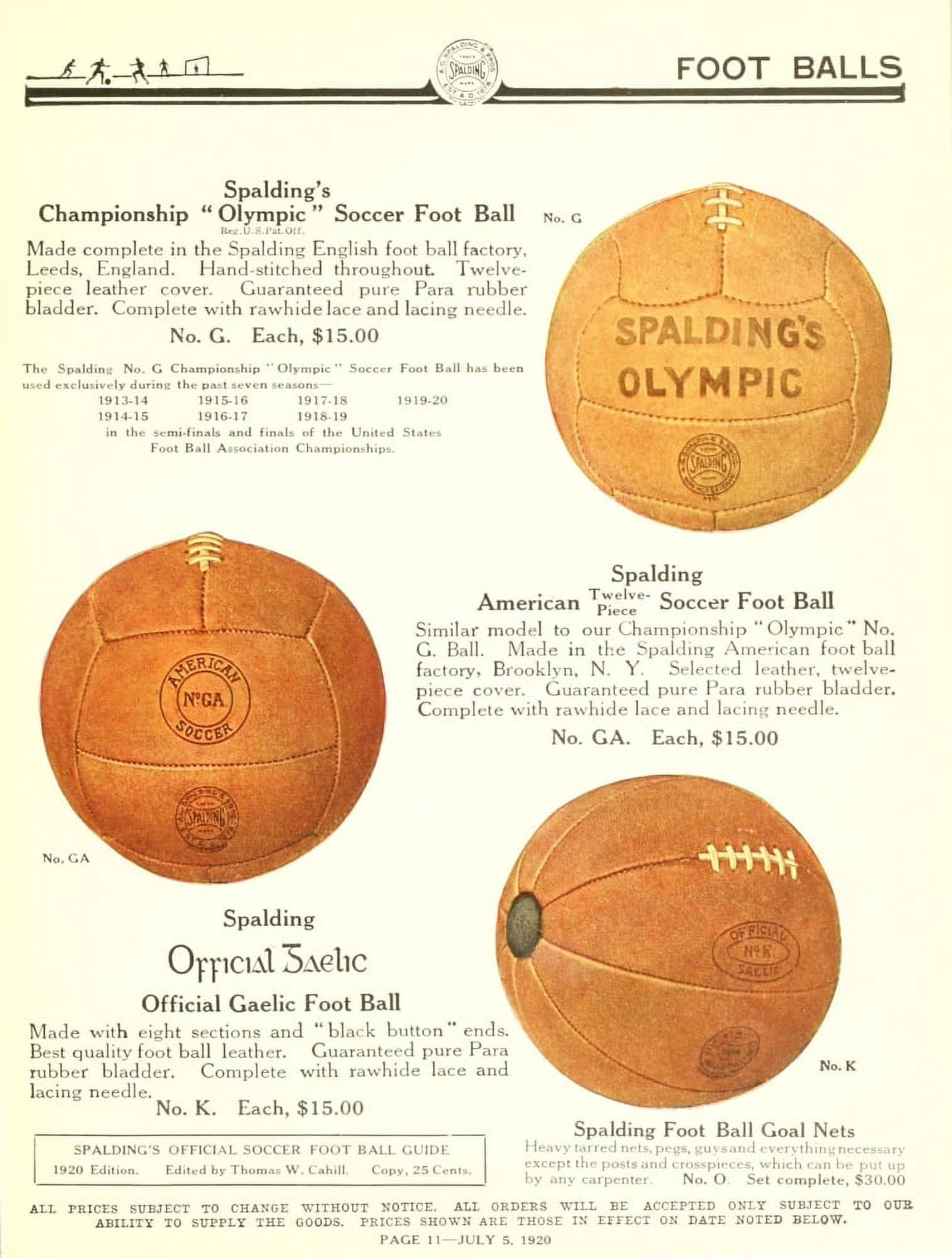 Spalding 1920 Soccer Footballs 1 Canvas Art - Unknown (18 x 24)