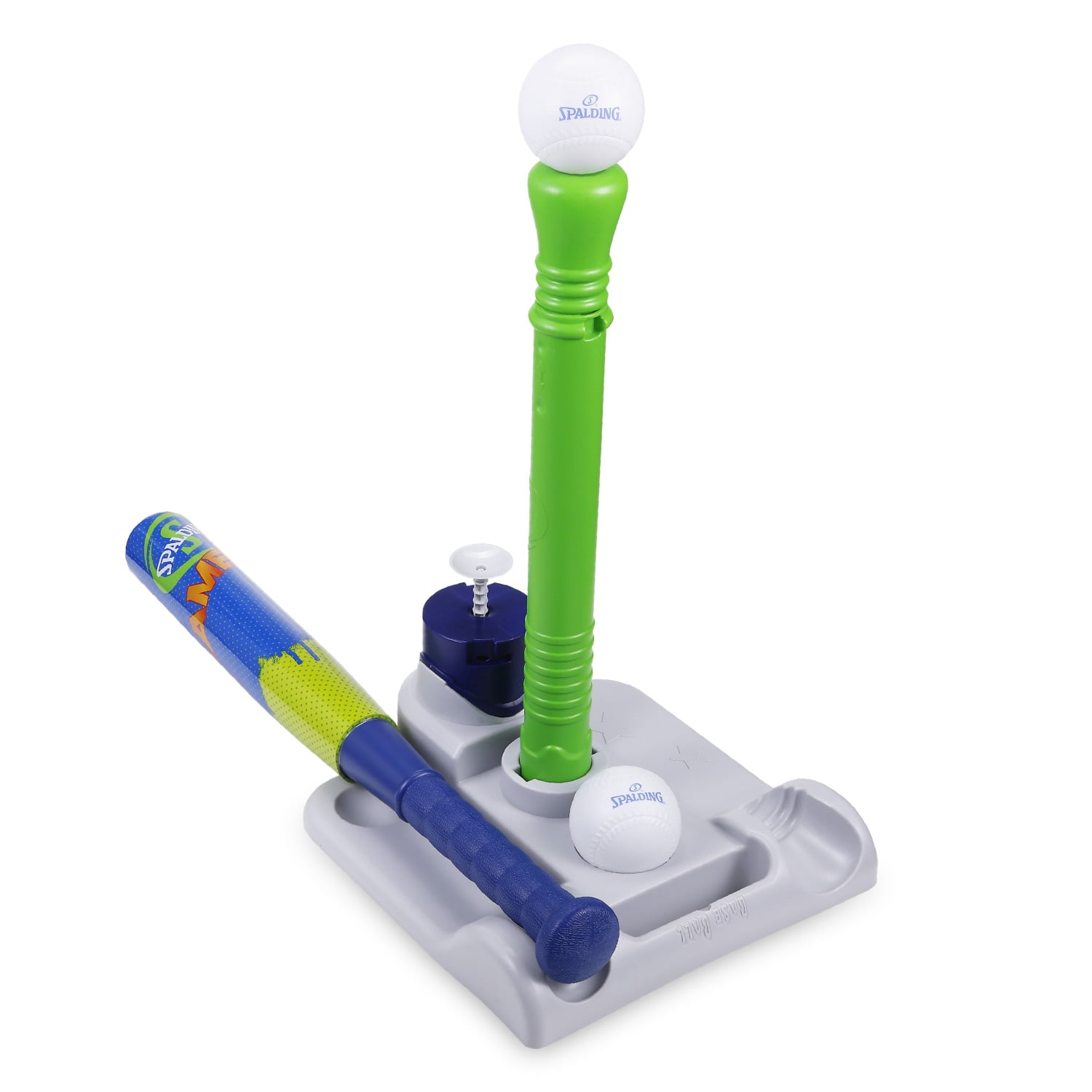 Spalding 2-in-1 Batting Tee Set for Kids Baseball Toy with Junior Baseball Bat, 6 Training Balls, and Tee Perfect Outd