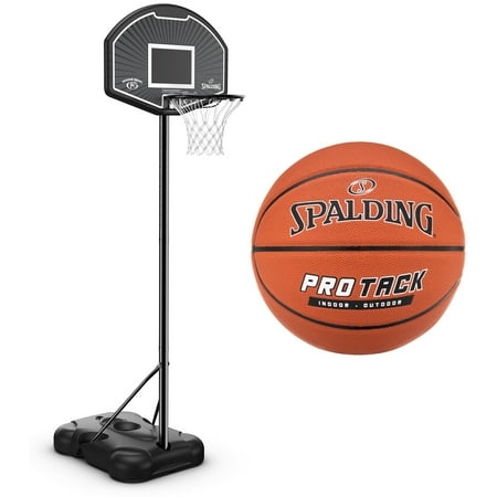 Spalding 32-Inch Portable Basketball Hoop with Telescoping Pole + Pro Tack Size 7 Indoor/Outdoor Basketball Bundle
