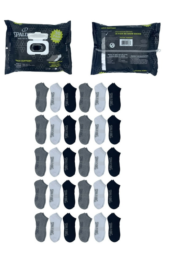 , Adult Men's 30-Pack No-Show Socks, Sizes 6.5-12, Mens Socks