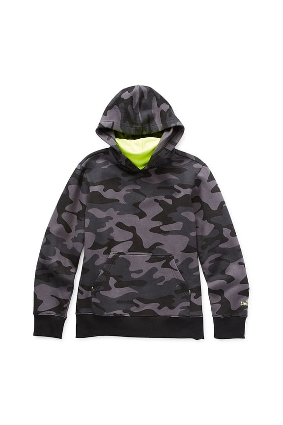 Boys Long-Sleeve Kangeroo Pocketed Pullover Hoodie (Black Camo, X-Large, XL, 18/20)