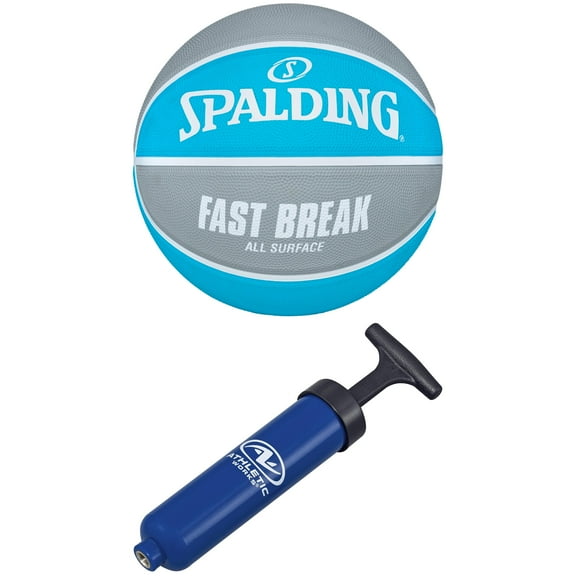 Spalding Fast Break All Surface Blue/Silver Basketball Size 7, 29.5" + Athletic Works 8in Pump