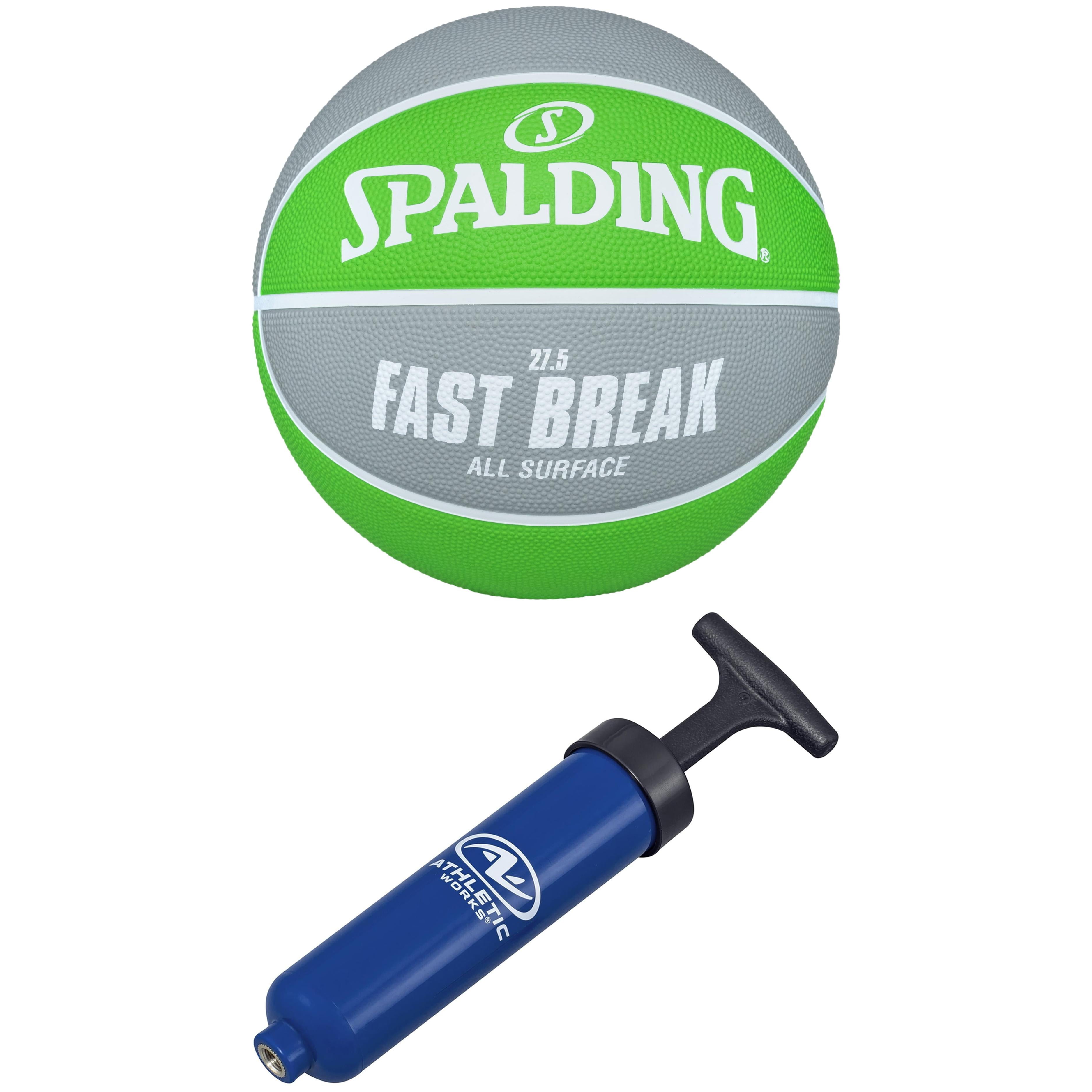 Spalding Fast Break All Surface Green/Silver Basketball - Size 5, 27.5" + Athletic Works 8in Pump