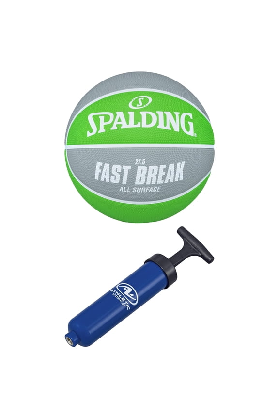 Fast Break All Surface Green/Silver Basketball - Size 5, 27.5" + Athletic Works 8in Pump