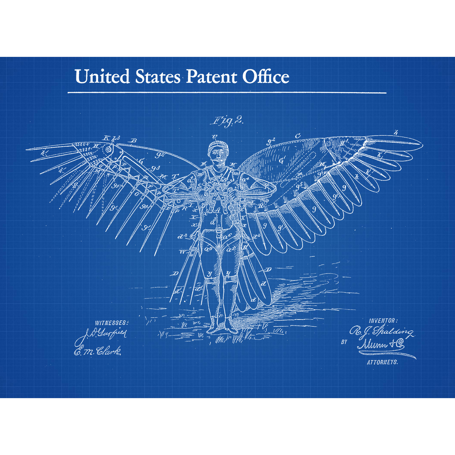 Spalding Flying Machine Front View 1889 Wings Patent Extra Large XL ...