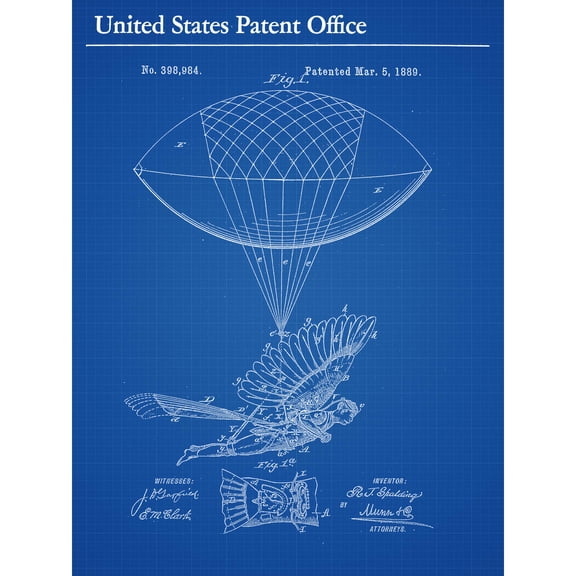 Spalding Flying Machine Side View 1889 Balloon Patent Extra Large XL Wall Art Poster Print