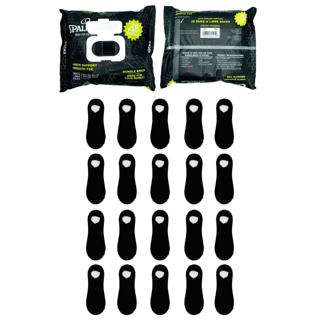 Spalding Men's Black Liner Socks, 20-Pack, Sizes 6.5-12