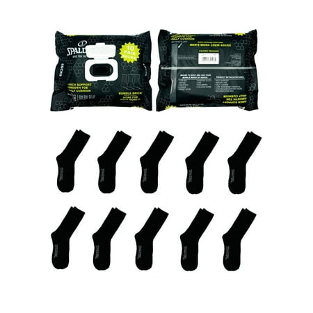 Spalding Men's Black Work Crew Socks, 10-Pack, Sizes 6.5-12