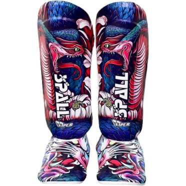 Spall Pro US Synthetic Leather Unisex Muay Thai Shin Guards with Foot Protector for BJJ, Kickboxing, Martial Arts (Large)