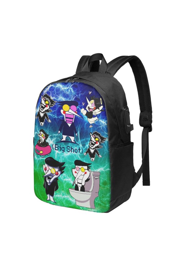 Spamton Deltarune USB Backpack 17in Laptop Bags Bookbag Travel Daypack Backpacks Men Women