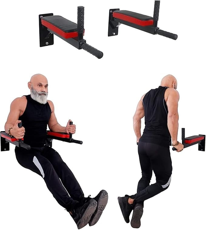 Spancare Heavy Duty Dips Bars - for Wall mounting, 4 Handle Bars with Padding on arms