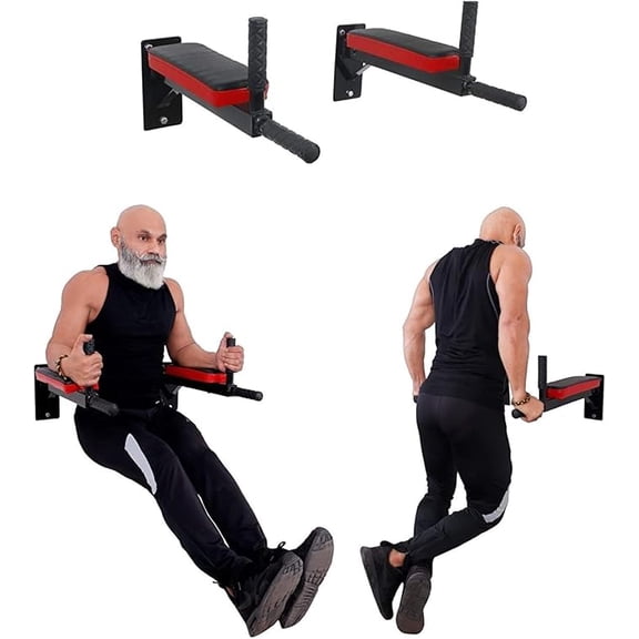 Spancare Heavy Duty Dips Bars - for Wall mounting, 4 Handle Bars with Padding on arms