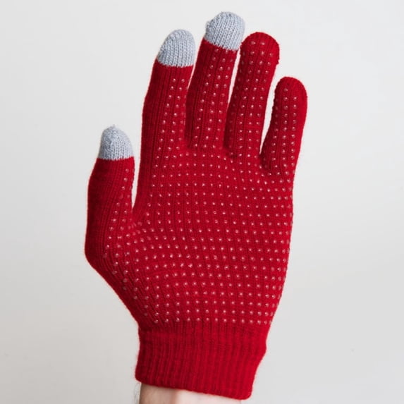 Spandex & Acrylic Touch Screen Solid Gloves - Red