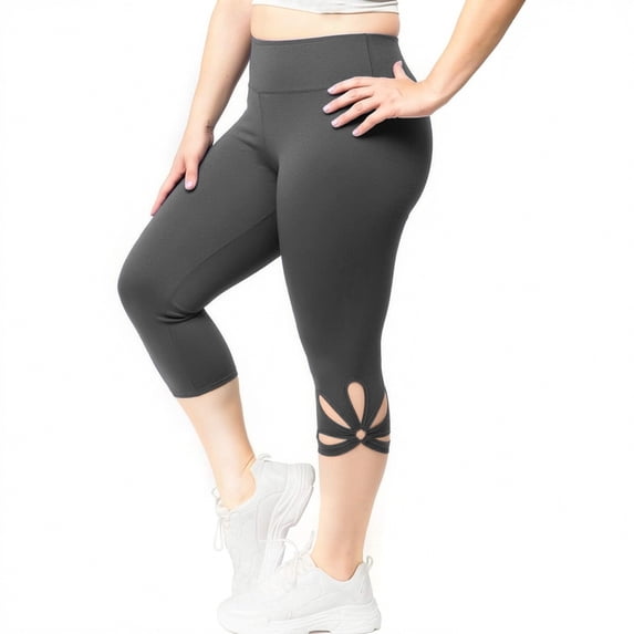Spandex Capri Leggings Womens Plus Size S-5X Flower Hollow-Out Stretch High Waist Yoga Workout Jeggings Pant (3X-Large, Gray)