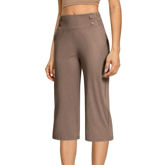 Spandex Capri Pants for Women 18'' Dressy Casual High Waist Stretch Golf Capris with Pockets Work Summer Casual (S, Brown)
