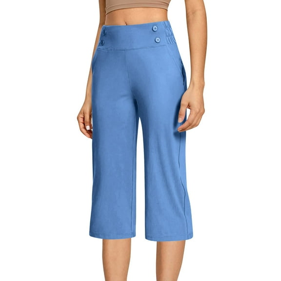 Spandex Capri Pants for Women 18'' Dressy Casual High Waist Stretch Golf Capris with Pockets Work Summer Casual (XL, Blue)