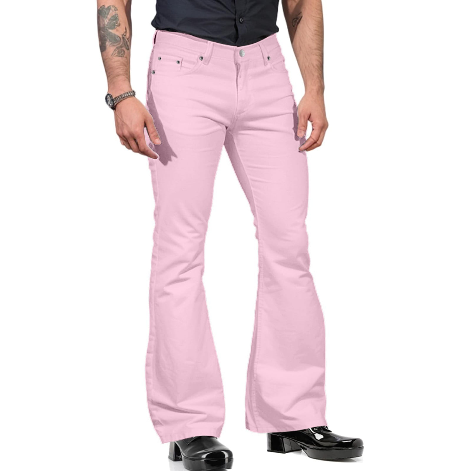 Spandex Cargo Pants for Men Pink Fashion Mens Casual Solid Color Pocket