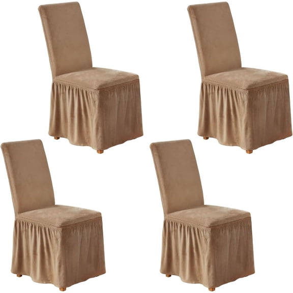 Spandex Chair Covers for Dining Chairs Covers Set of 4 Removable Dining Room Chair Covers with Skirt Parson Chair Slipcovers Washable Chair Protector for Kitchen Wedding Party Banquet(Coffee)