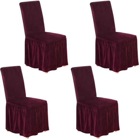 Spandex Chair Covers for Dining Chairs Covers Set of 4 Removable Dining Room Chair Covers with Skirt Parson Chair Slipcovers Washable Chair Protector for Kitchen Wedding Party(Wine Red)