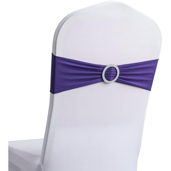 Spandex Chair Sashes Bands 100PCS Stretch Chair Cover Ties Bows with Buckle Slider Wedding Party Reception Banquet Decoration (Purple)