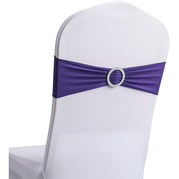 Spandex Chair Sashes Bands 100PCS Stretch Chair Cover Ties Bows with Buckle Slider Wedding Party Reception Banquet Decoration (Purple)