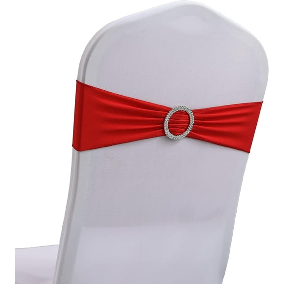Spandex Chair Sashes Bands 30PCS Stretch Chair Cover Ties Bows with Buckle Slider Wedding Party Reception Banquet Decoration (Red)