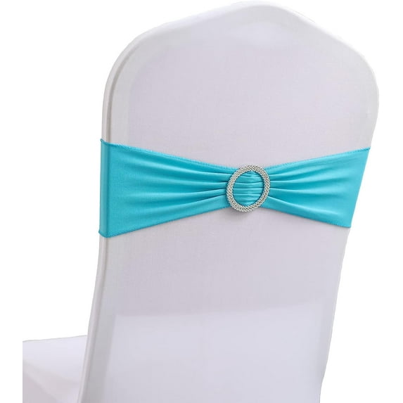 Spandex Chair Sashes Bands 50PCS Stretch Chair Cover Ties Bows with Buckle Slider Wedding Party Reception Banquet Decoration (Lake Blue)