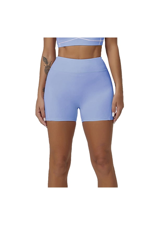 Spandex Leggings Shorts Women High Waisted Stretchy Yoga Short Pants Butt-liftting Workout Clothes (L, Blue)