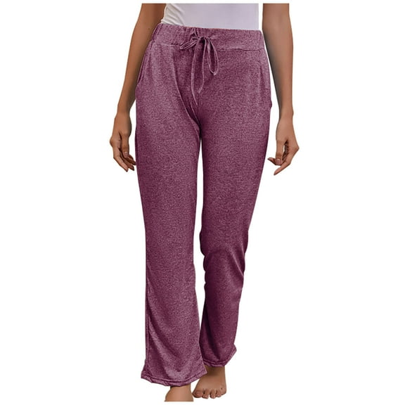 Spandex Lounge Pants Women Soft Casual Elastic Drawstring Sweatpants Yoga Trouser Pant Plus Size Sweat Pants (XL, Wine)