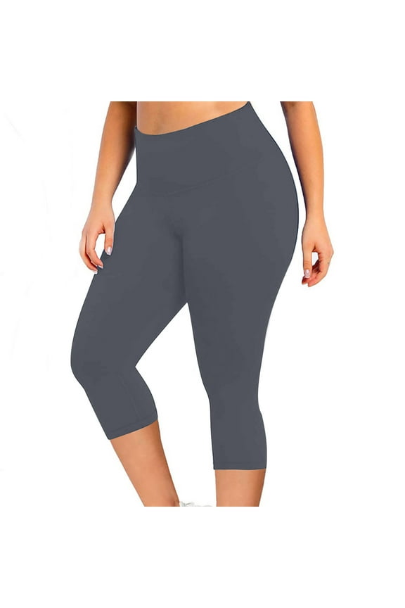 Spandex Plus Size Capri Leggings for Curvy Women XL-5XL High Waist Stretchy Workout Yoga Pants Gym Summer Capris (XL, Dark Gray)