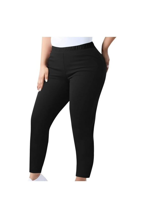 Spandex Plus Size Leggings Womens Elastic High Waisted Stretch Jeggings Yoga Workout Long Pants Solid Color (3XL, Black)