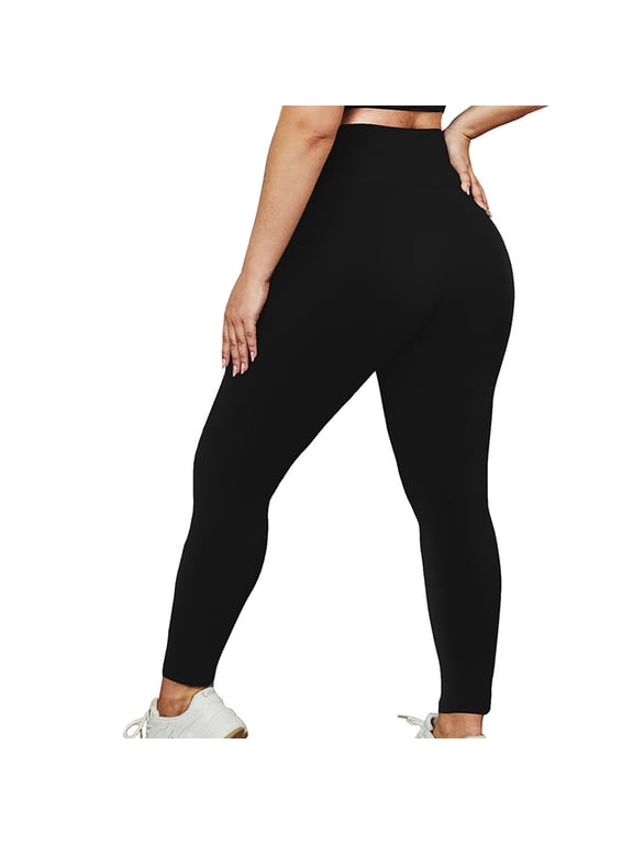 Spandex Plus Size Workout Leggings for Curvy Women XL-5XL High Waist Stretch Yoga Pants Slimming Fitness Gym Tights, XL, Black