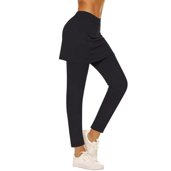 Spandex Skirted Leggings Women High Waisted Stretchy Soft Yoga Leggings with Skirts Solid Skorts Tennis Pants (2XL, Black)