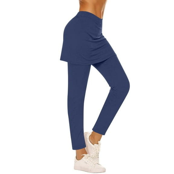 Spandex Skirted Leggings Women High Waisted Stretchy Soft Yoga Leggings with Skirts Solid Skorts Tennis Pants (M, Navy)