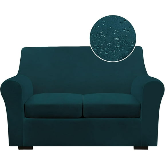 Spandex Stretch 3 Pieces Loveseat Cover Water Repellent Couch Cover 2 Cushion Sofa for Pet Super Soft Sofa Slipcovers for Living Room Easy Fit Furniture Protector Washable(Dark Teal)