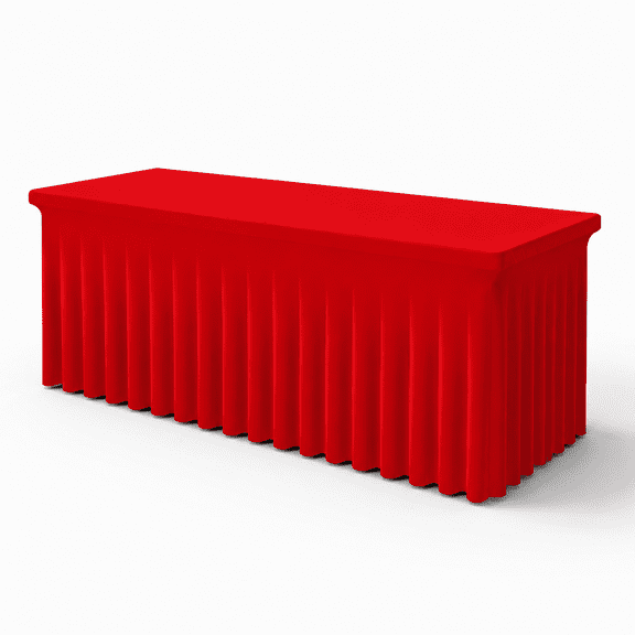 Spandex Stretch Red Table Cloth Skirt For 6 Foot Rectangle Tables