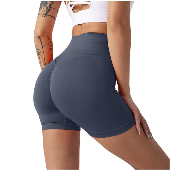 Spandex Stretch Short Leggings for Women Scrunch Butt Lifting High Waist Solid Color Workout Biker Gym Shorts (S, Navy)