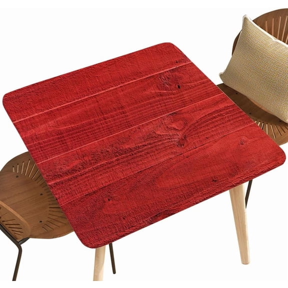 Spandex Stretch Square Table Covers Red Painted Wood Textured Elastic Square Tablecloth Suit for 36"x36" Square Table, Table Topper Cap for Dining Kitchen Home Party