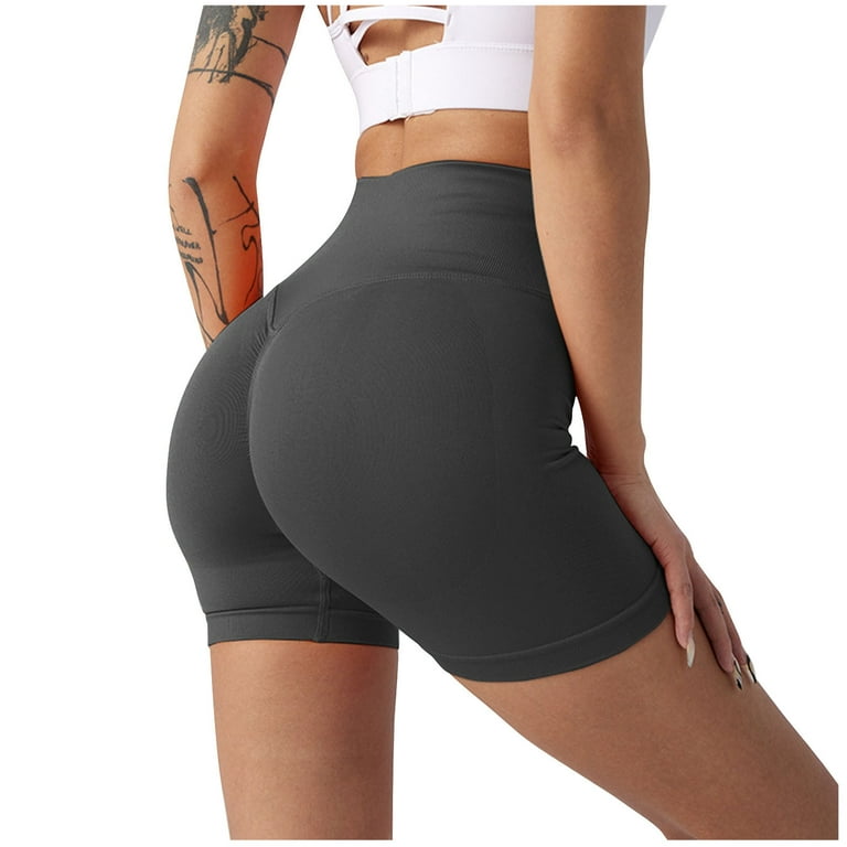 Spandex Stretchy Short Leggings Womens Scrunch Butt Lifting High Waist Solid Color Workout Biker Gym Shorts Large Dark Gray