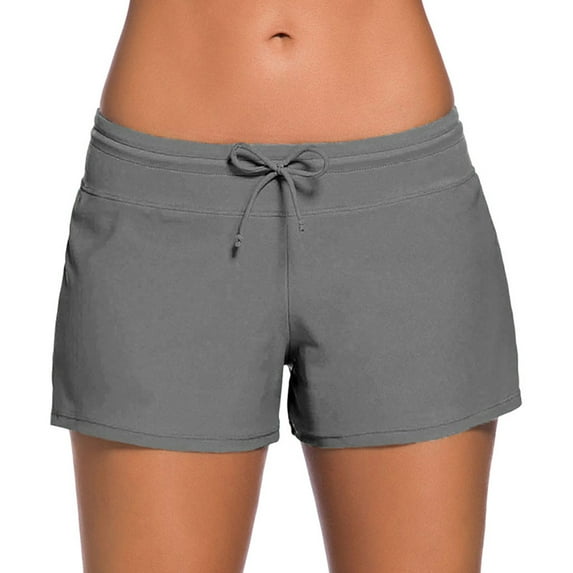 Spandex Swim Shorts for Women Boyshort Swimsuit Tie Boyleg Shorts Swim Briefs Plus Size Bottom Boardshort Trunks (M, Gray)