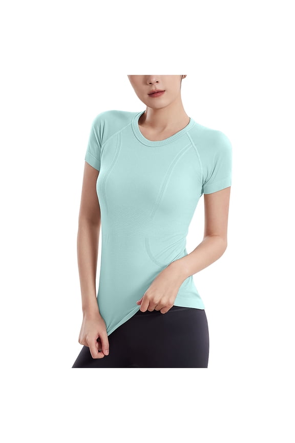 Spandex T-Shirts Womens Gym Workout Yoga Clothes Quick Dry Stretch Crew Neck Tees Slim Fitted Tops (L, Mint Green)